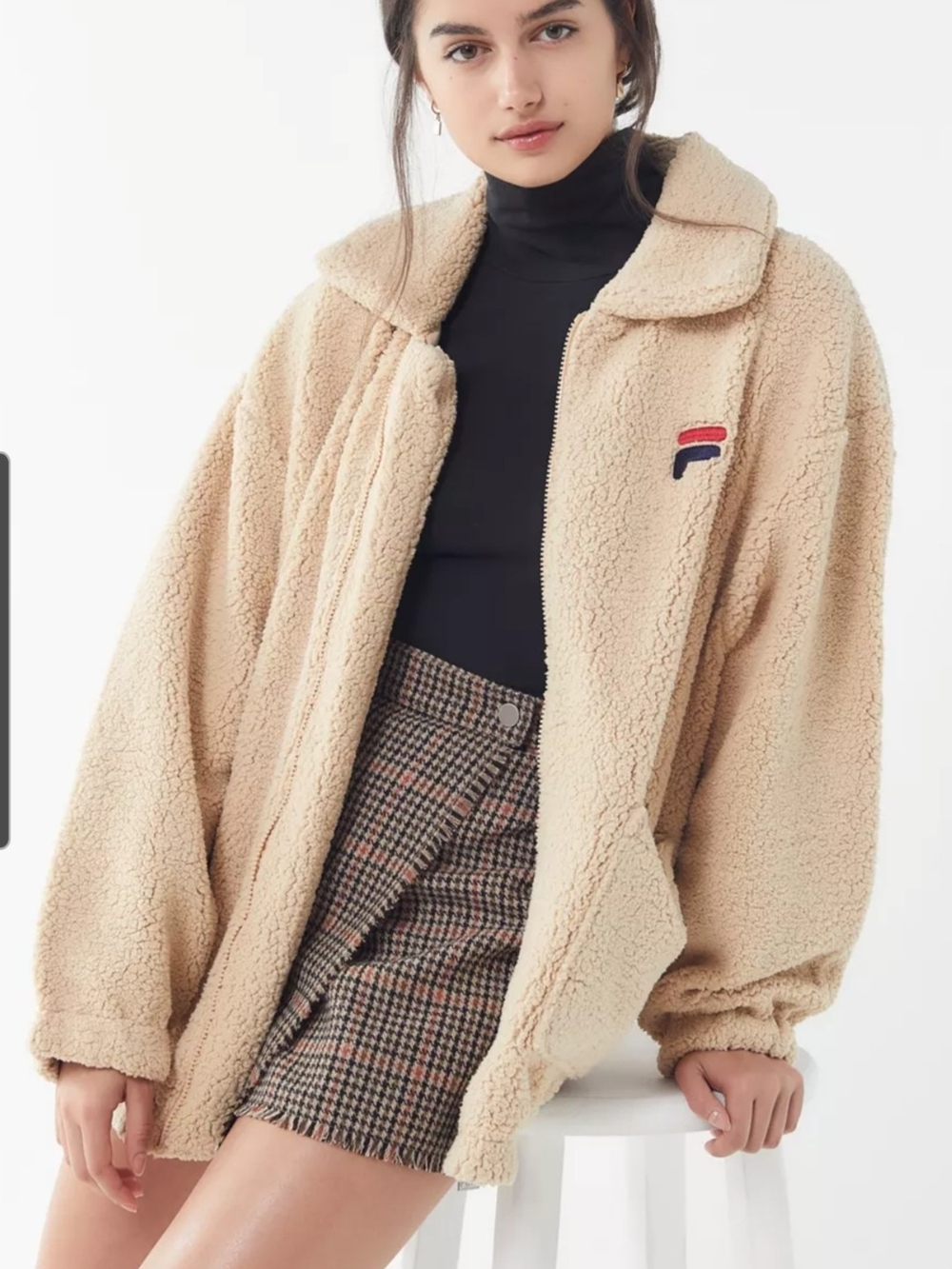Fila Tan Sherpa Zip Jacket with Chest Logo